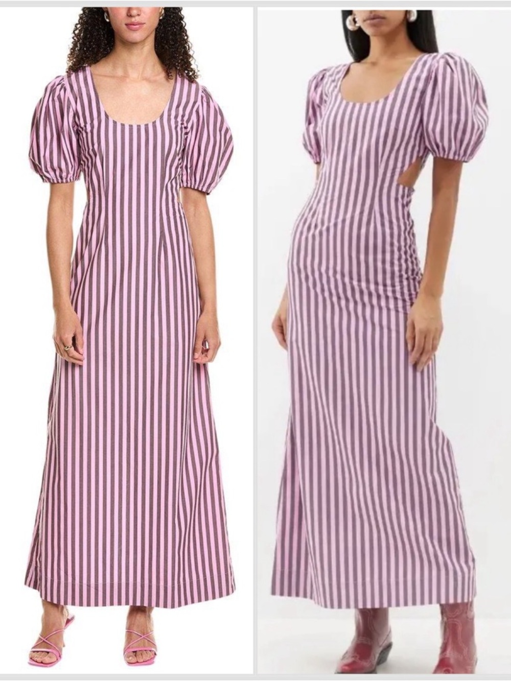 NWT Ganni Cutout Bonbon Purple Brown striped cotton-poplin maxi dress Sz 4 - Picture 4 of 15